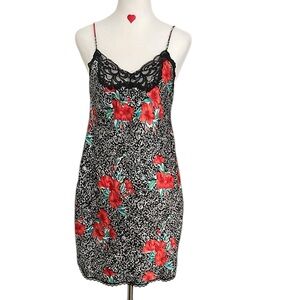 Vintage Barbizon silky floral slip dress w lace